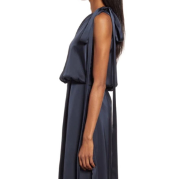 NWT AMYLYNN One Shoulder Satin Dress in Navy Blue, Size Small - Picture 2 of 16